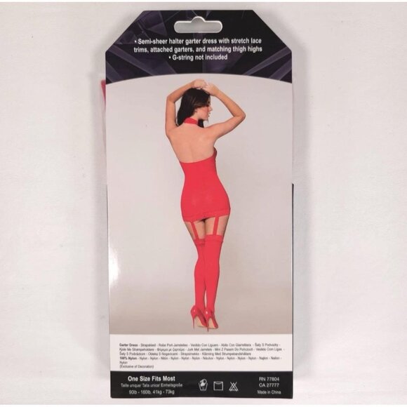 Dreamgirl Semi-Sheer Halter Garter Dress Lace Trim Stockings One Size - Picture 6 of 8